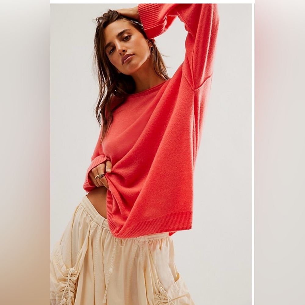 Free People Addie Cashmere Pullover Sweater In Geranium Size M. NWT